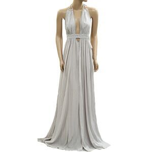 Free People Look Into the Sun Maxi Dress Halter Cutout Smocked Gray S 286451